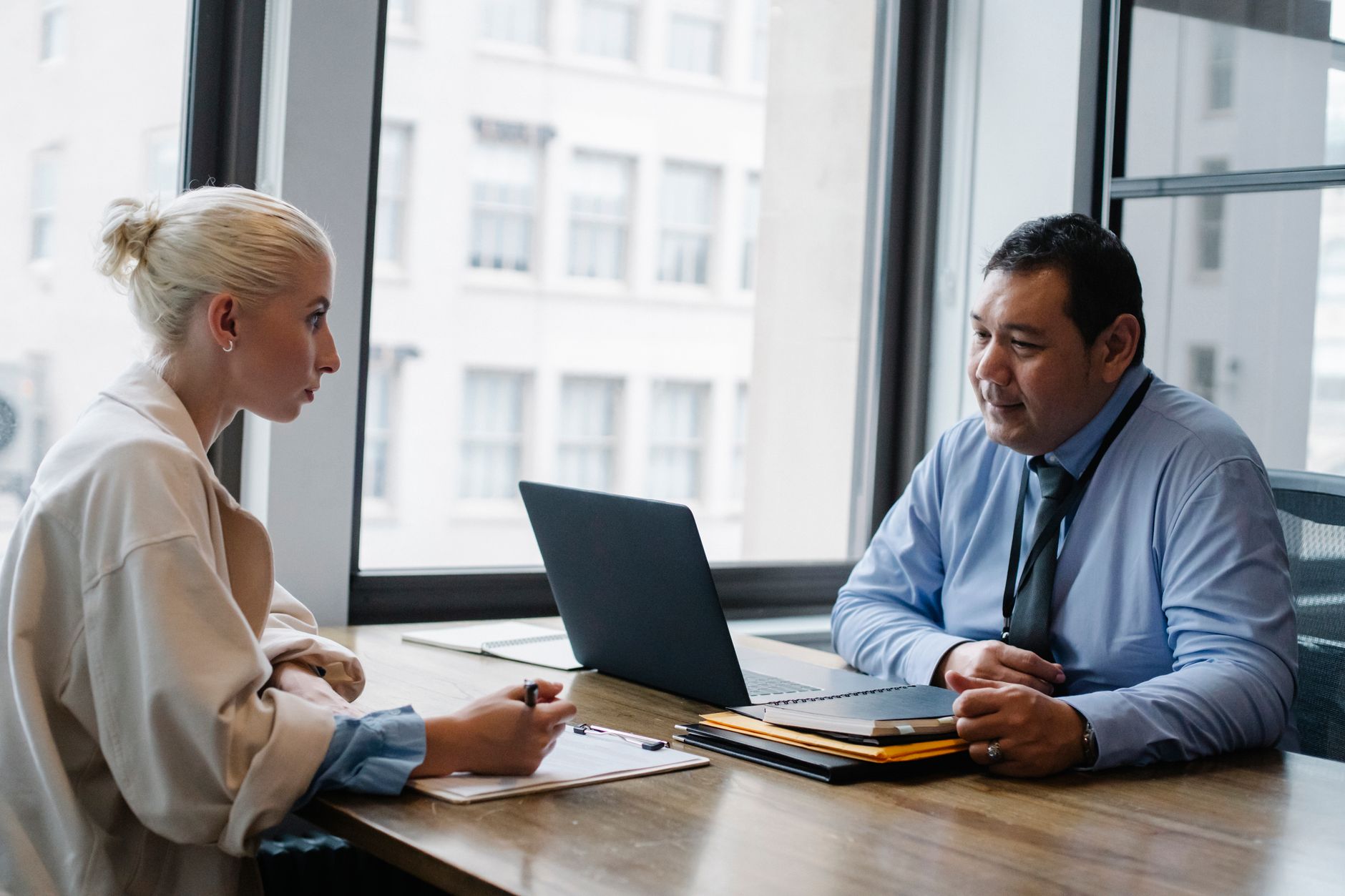 Candidate sitting for evaluation interview